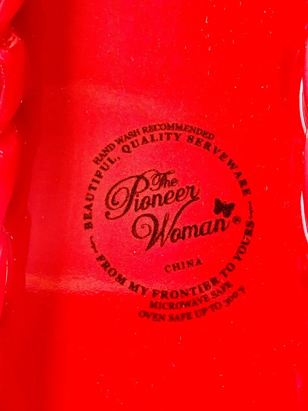 THE PIONEER WOMAN RED LATICE Woven GLAZED STONEWARE BREAD BASKET 14 IN